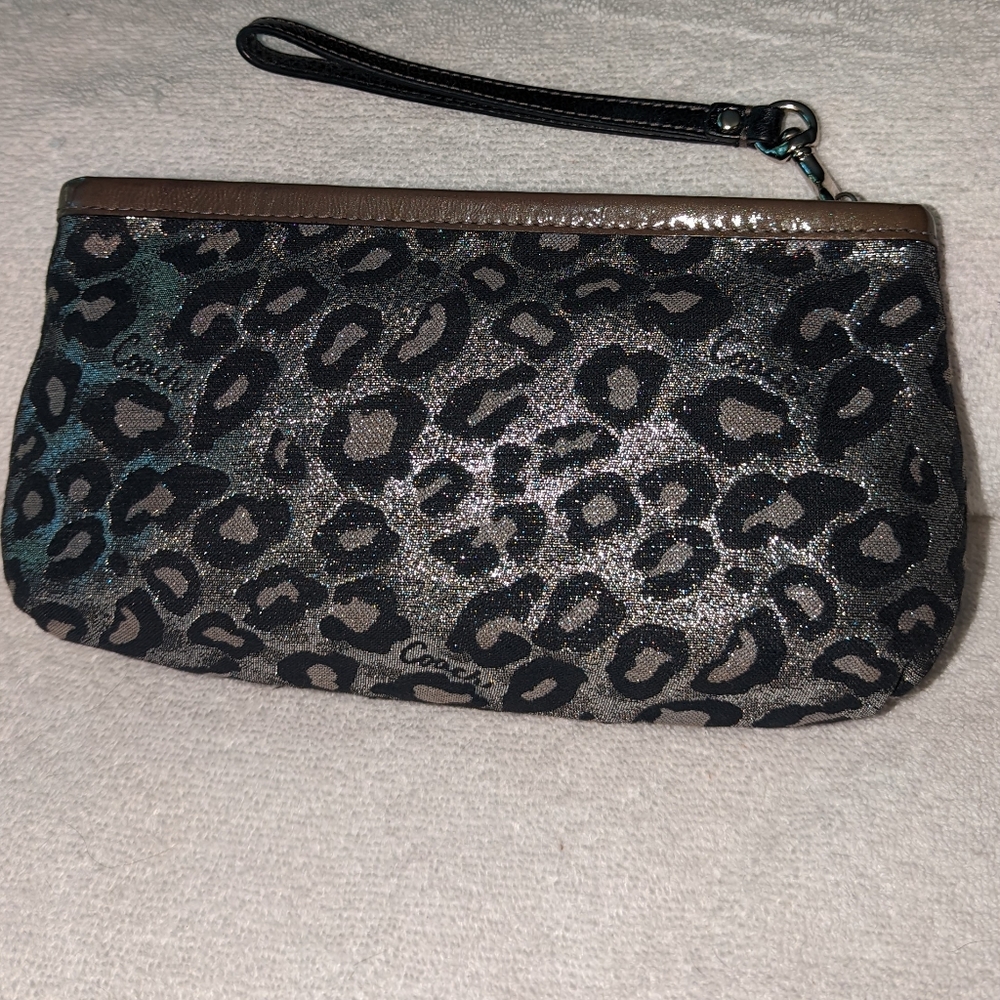 Coach Madison Ocelot gray metallic black leopard wristlet. - Picture 2 of 8